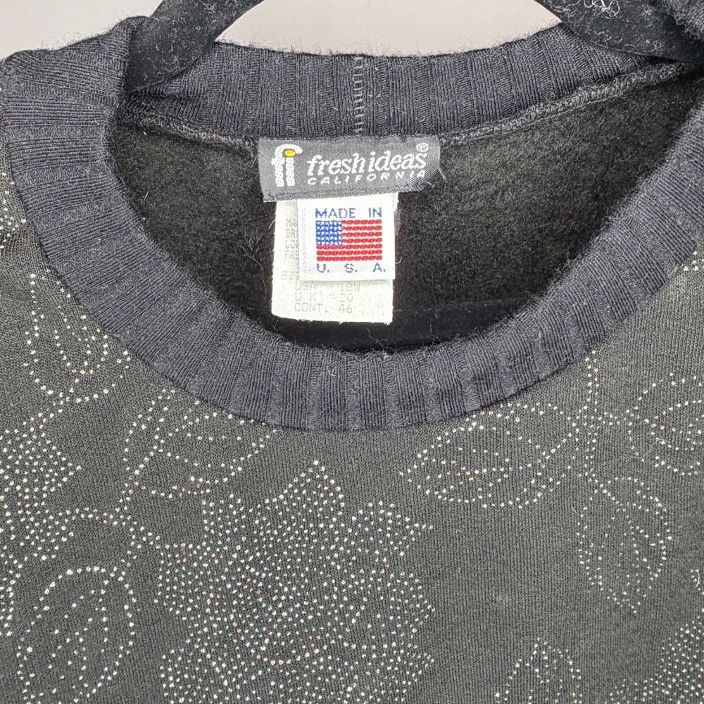Vtg Fresh Ideas California Rose Sparkle Shimmer Glitter Tunic 1X Black‎ USA